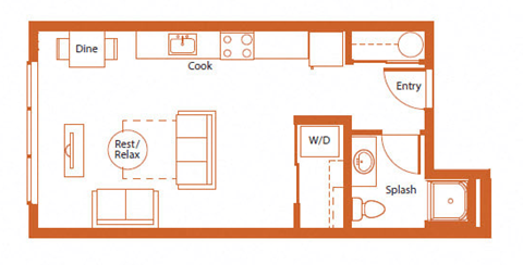 Floor plan for studio, 1 bath, 464 sqft